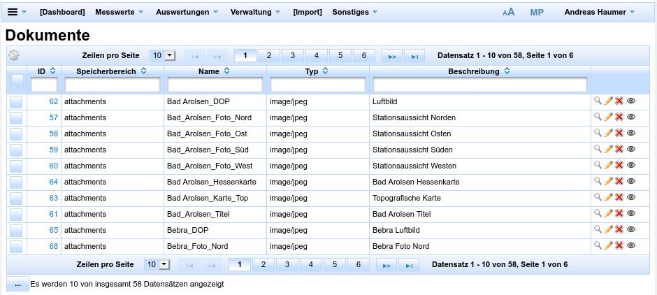 Admin UI Dokumente: Übersichtsliste