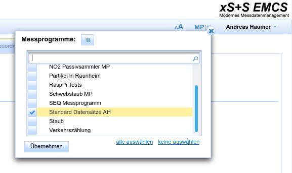 Messprogramme: Auswahldialog