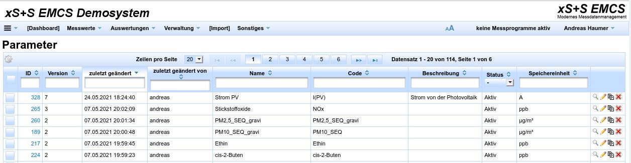 Admin UI Parameter, Übersichtsliste, Sortiert nach letztem Änderungsdatum (c) xS+S Admin UI Parameter, Übersichtsliste, Sortiert nach letztem Änderungsdatum