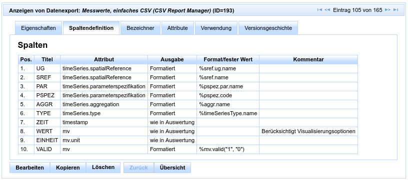 CSV Report Manager Spaltendefinition
